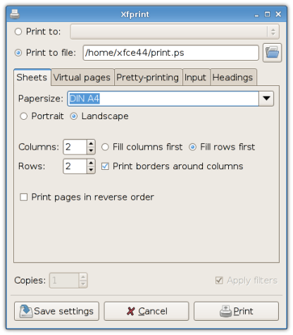 Xfce Print Dialog